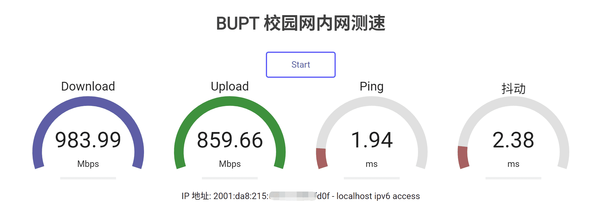 BUPT 内网测速下行 1000M / 上行 860M
